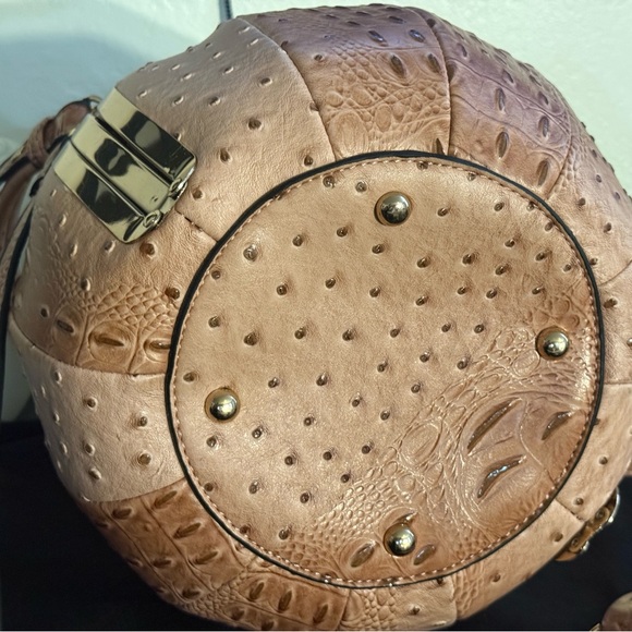 Lt Brown/Tan Ball Shaped Bag with Textured Spherical Design Gold Trim & Hardware - Picture 2 of 7